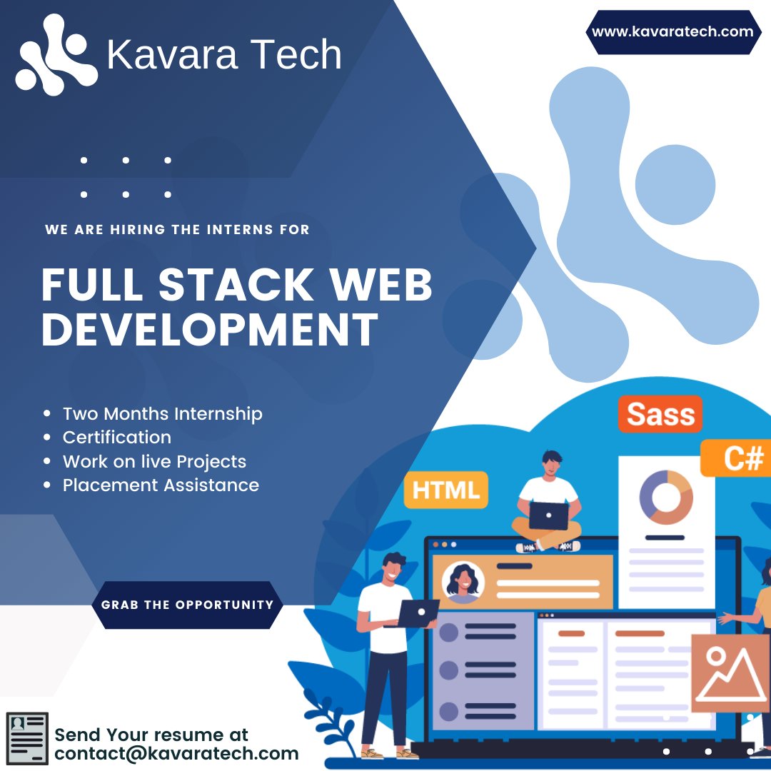 KavaraTech's tweet image. We are hiring the interns for full stack web development. Apply and enhance your skills and experience with us. #internship #webdevelopment #kavaratech