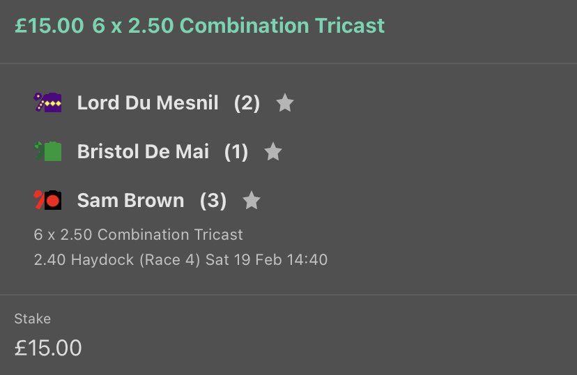 If the Predicted Combination Tricast lands in the Grand National Trial at Haydock, I’ll giveaway £500 CASH to one of you 🤩💷

All you have to do:

1️⃣ Retweet this tweet

2️⃣ Follow <a href="/Lucas_Coppin/">Lucas Coppin</a>

Good luck 🍀