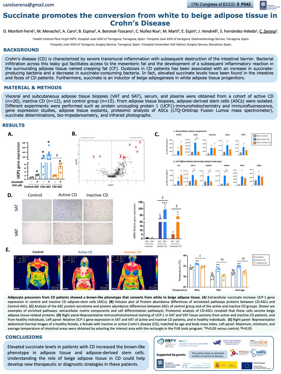 Good morning #ECCO2022 ‼️
Don't miss our poster #P042 about #succinate promotes #browning in #crohnsdisease