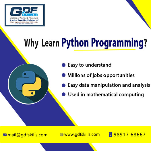 gdfskill's tweet photo. Why Should You Learn Python Programming?
1)    Easy to understand
2)    Millions of jobs opportunities
3)    Easy data manipulation and analysis
4)    Used in mathematical computing 
 Call us at - +91 97177 501 64
Visit Our Website  - https://t.co/XL60RsIw6l
#Python #GDFskills https://t.co/sxfK3q0XA8