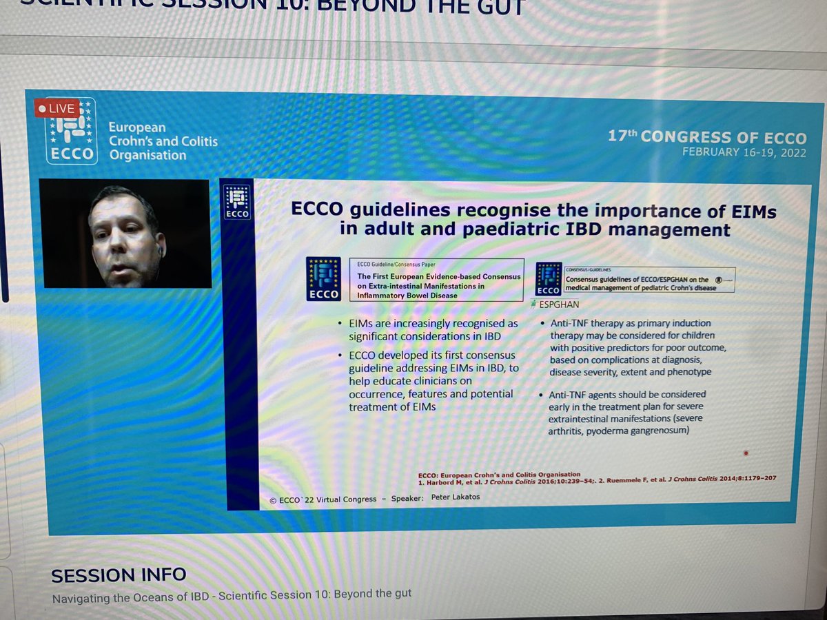 Amazing conference from Prof Lakatos     About impact of EIMs on drug Choice! Thanks for show our work about impact of EIMs in HRQL #ECCO2022 Waiting for new ECCO guidelines THIS YEAR , an honour be participant in them!