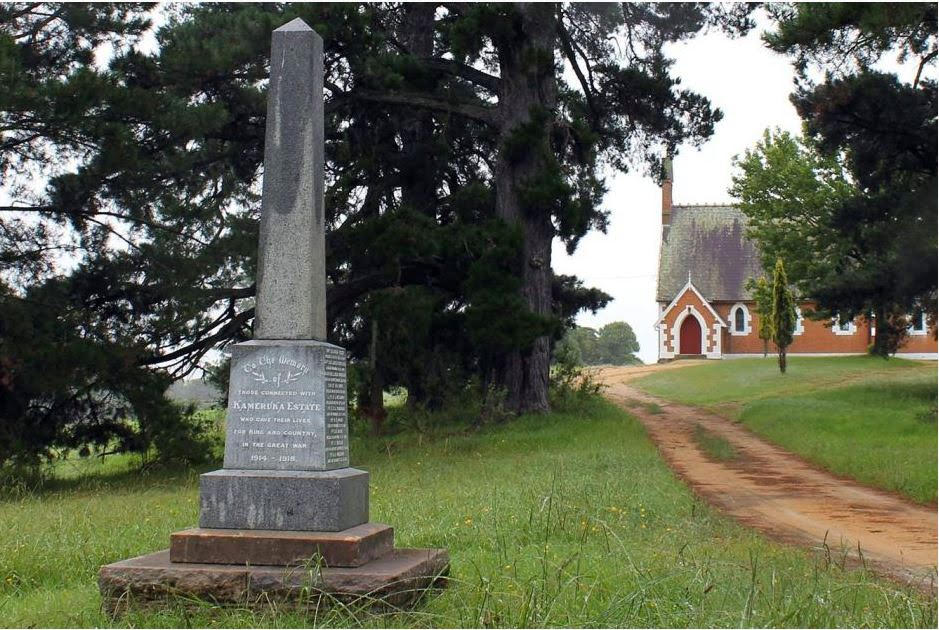 Kameruka is connected to the tragedies of World War 1. This is the main war memorial. Inscribed on this monument located along the entrance road to the Holy Trinity Anglican Church at the Kameruka Estate: “WHO GAVE THEIR LIVES FOR KING AND COUNTRY IN THE GREAT WAR”