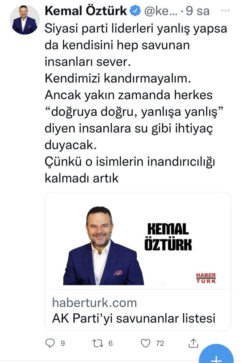 zafersahin06's tweet photo. O kadar inandırıcı ki, 152 bin takipçisinden 72'si yazısını beğenmiş..
Anlamadığı şu:Hedef gösterdiği insanlar partiyi değil memleketi savunuyor. Her Allahın günü Fetöcüden, PKK'lıdan tehdit alıyor.
Koltuk gitti, vekil de olamadım deyip satanlardan olmadık, olmayacağız. https://t.co/0bTOCit214
