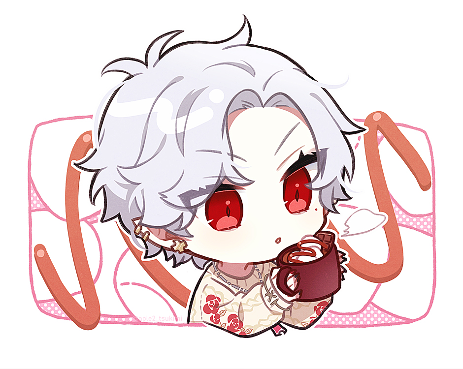 kuzuha (nijisanji) 1boy male focus red eyes chibi mole under eye mole solo  illustration images