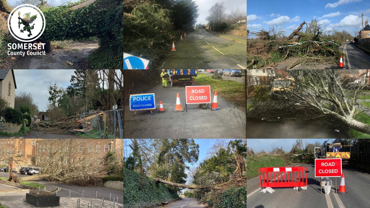 TravelSomerset's tweet image. Good morning, Somerset!

🚧 We had 10 gangs working through the night on a clear-up operation - and they'll be back out this morning.

Across Somerset, 2⃣0⃣3⃣ incidents were recorded yesterday. We also gritted key routes as temperatures dropped last night. #StormEunice