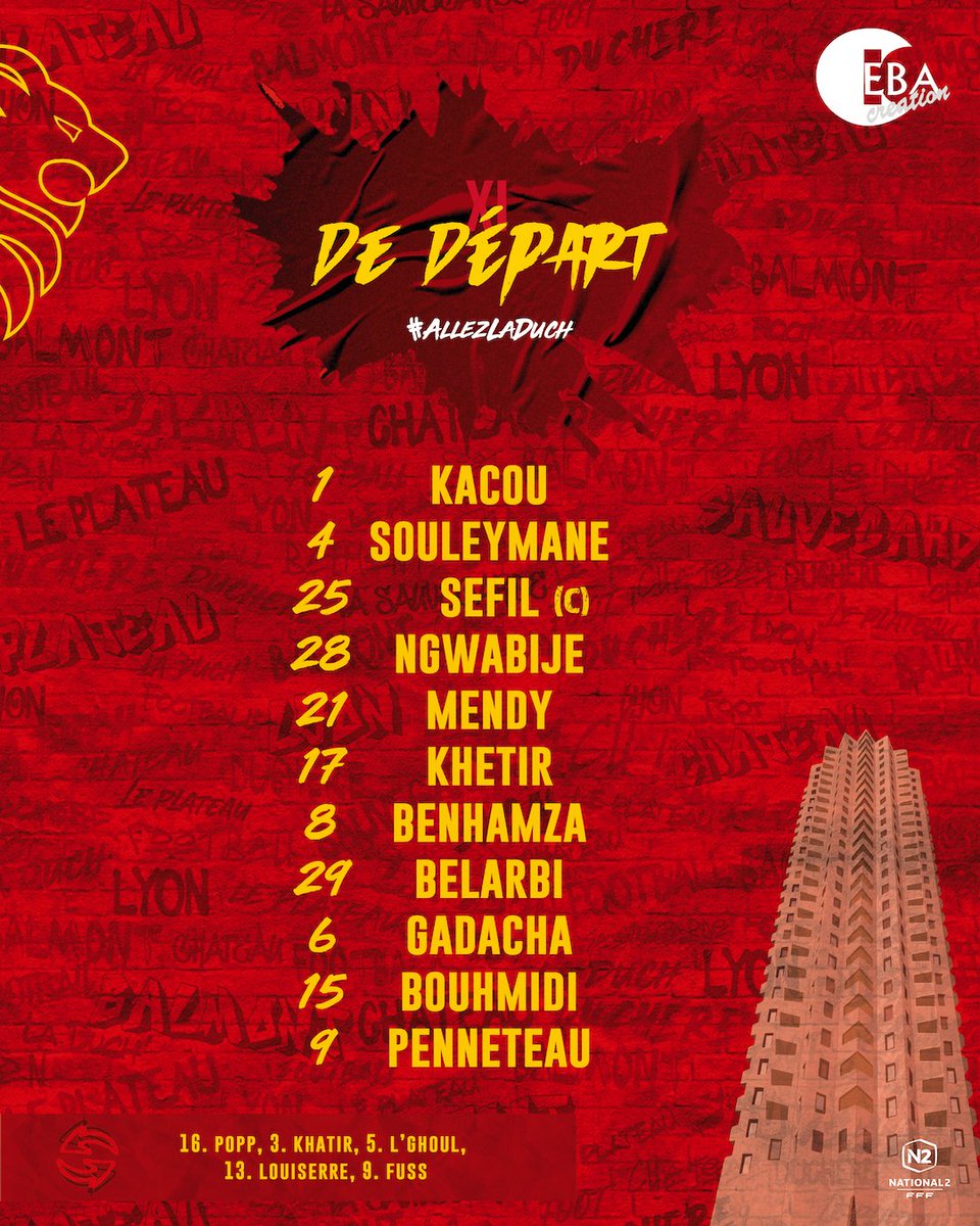 LyonLaDuchere's tweet photo. #ASMDuch ⚔️ Le 𝕏𝕀 𝕕𝕖 𝕕𝕖́𝕡𝕒𝕣𝕥 pour affronter l' @AS_Monaco ! 💪 https://t.co/IPA6BO3DQd