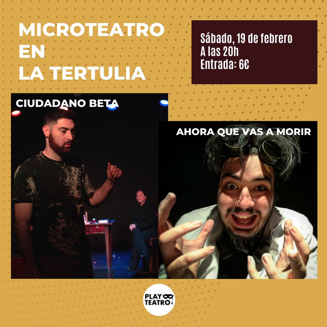 Esta tarde, a las 20h en La Tertulia...  ¡Dos obras de microteatro x1!
Entrada: 6€ con consumición incluida.

En #Granada