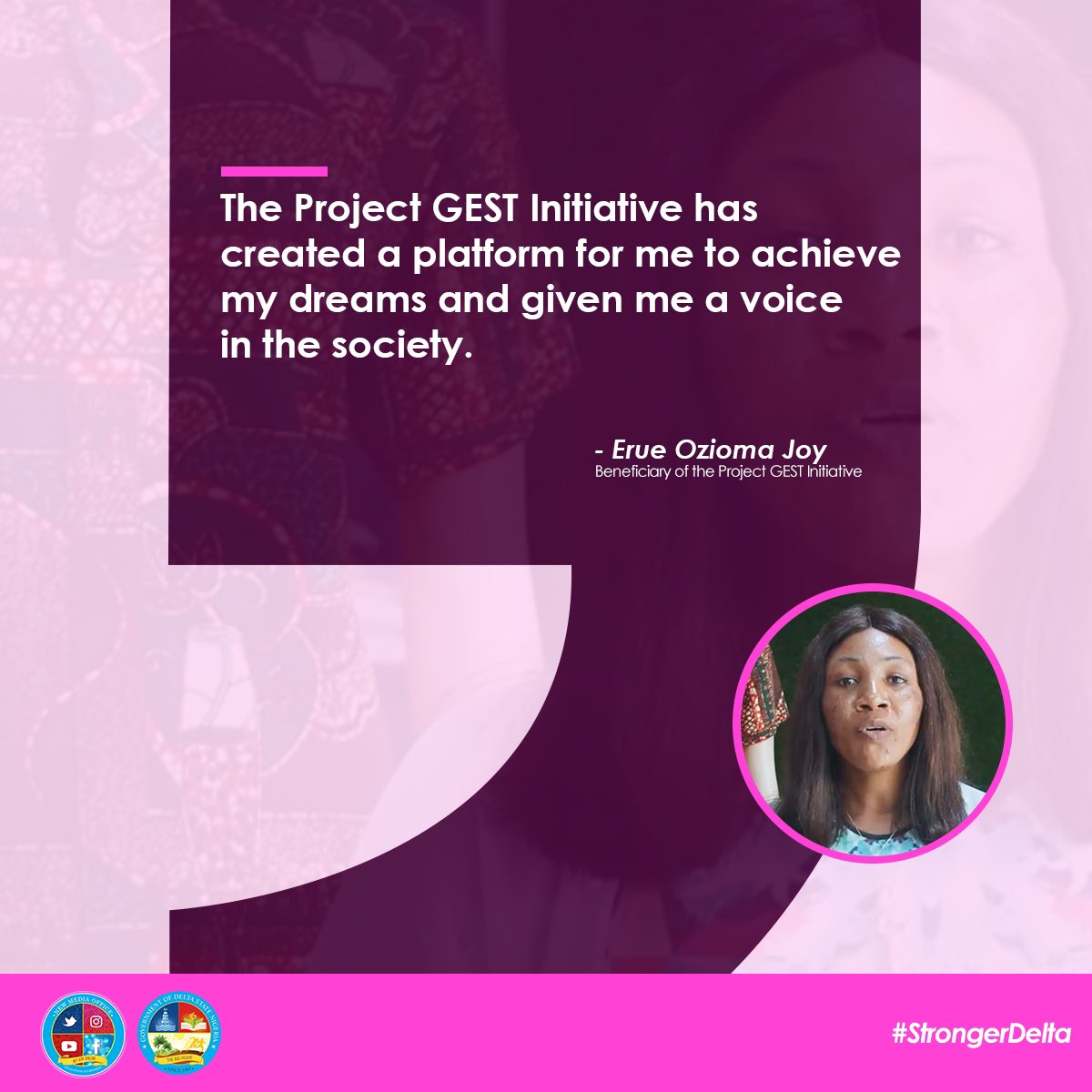DSGovernment's tweet photo. “The Project GEST Initiative has created for me a pathway to achieve my dreams,” — Our #BeneficiaryOftheWeek Erue Ozioma Joy speaks about the impact of the Project GEST Initiative.
#StrongerDelta https://t.co/g2VJ5n7CzV