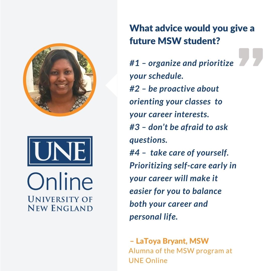 UNE_Online's tweet photo. LaToya Bryant is an alumna of the MSW program at UNE Online. Here, she talks about her social work career, why she feels that having her MSW makes her more marketable, and how her education prepared her for clinical work.
 Read more, on the Vision Blog: https://t.co/bNidboxT8A https://t.co/FutuWbjVqo