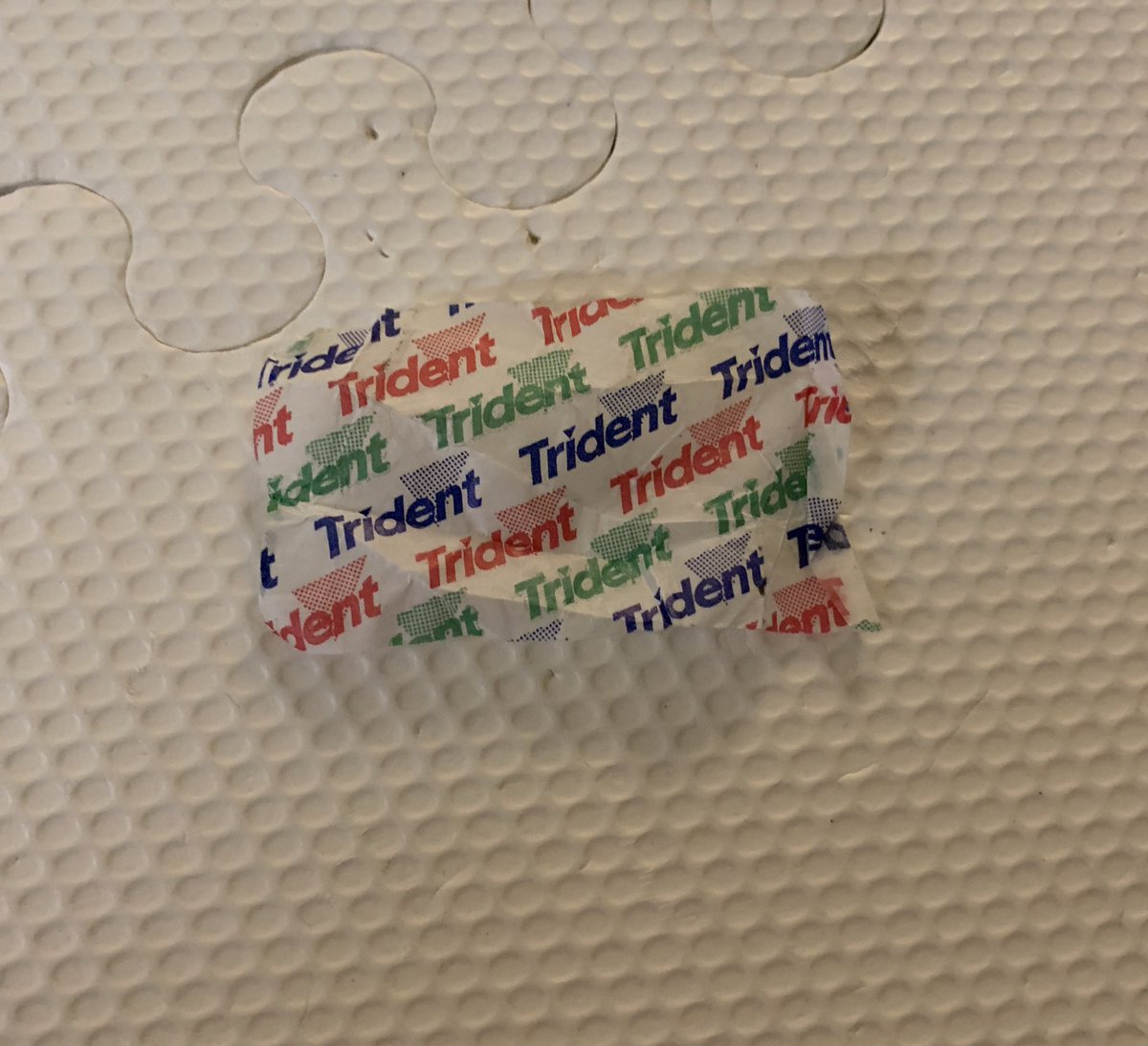 dvcomedy's tweet photo. A relic from a simpler time when it was easier to quietly share gum. I wonder what flavour it was… https://t.co/BVwxjdQgKe