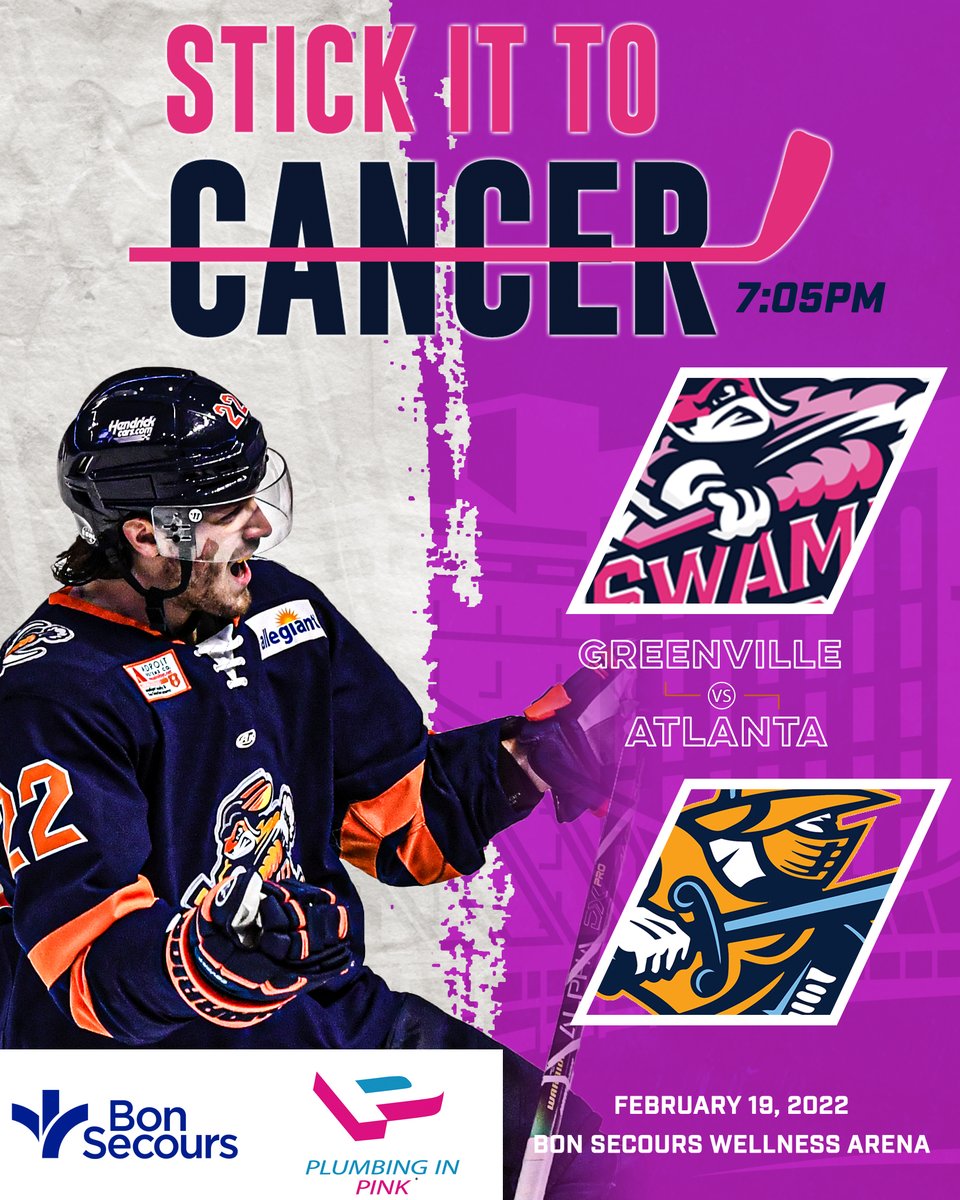 SwampRabbits's tweet image. STICK IT TO CANCER NIGHT 
🤝 @BonSecours 🤝 @plumbinginpink 
🆚 Atlanta Gladiators
⏰ 7:05 PM
🎟 bit.ly/3GFnItL
🖥️ FloHockey: bit.ly/3t6pnTV
🎙️ mixlr.com/swamp-rabbits