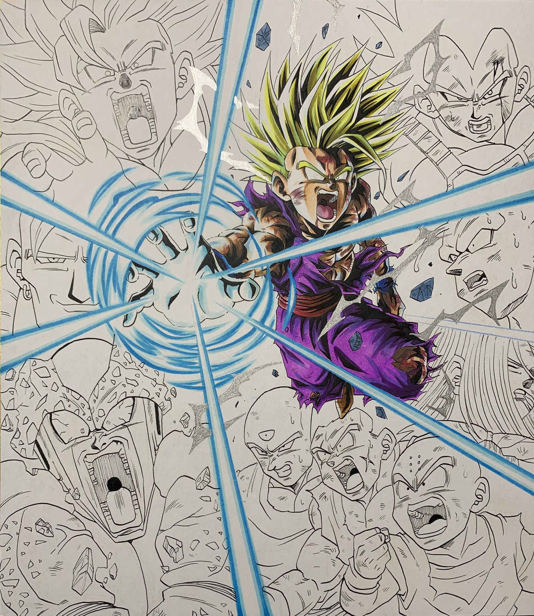 ドラゴンボール イラスト 悟空 悟飯 親子かめはめ波 30cm×30cm