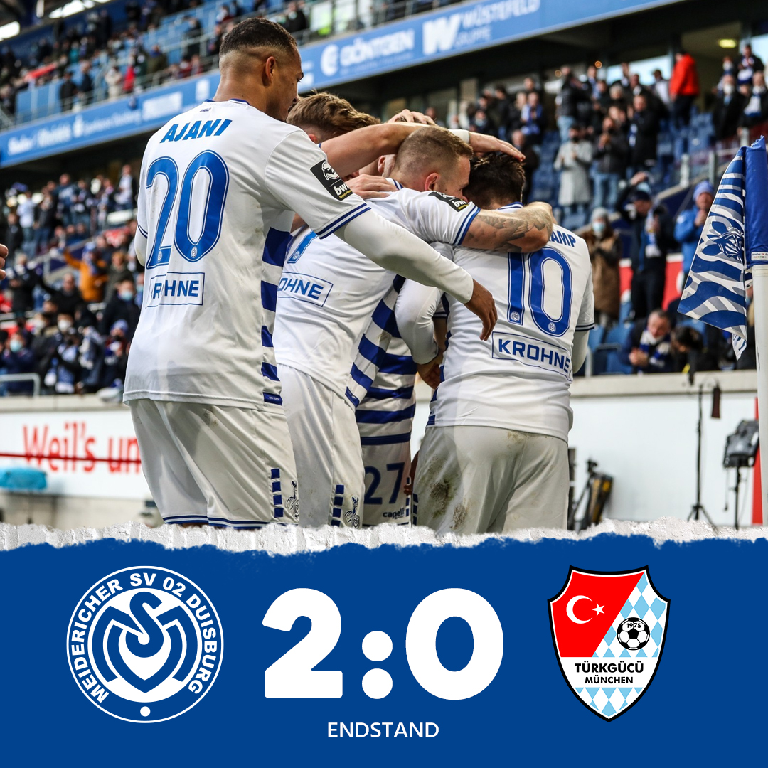 MSVDuisburg's tweet photo. ℍ𝔼𝕀𝕄𝕊𝕀𝔼𝔾. 👏👏
Unsere #Zebras gewinnen verdientermaßen gegen Türkgücü mit 2:0 (1:0). Moritz #Stoppelkamp netzte doppelt (21./55.). Sauber, Jungs! 🔥🔥
#herznumahier 💙 #Duisburg #MSVTGM #3Liga https://t.co/3HH8R0lx3q