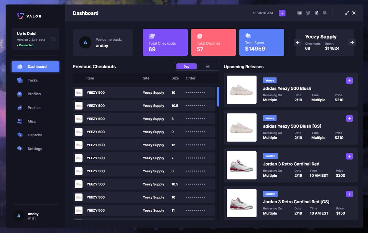 Thanks @ValorAIO Ran a Light Setup Today 🔥 Proxies: @Accessproxies @ProxyHeavenio Gmails: @AlphaEssentiaIs Group: @CarbnIO