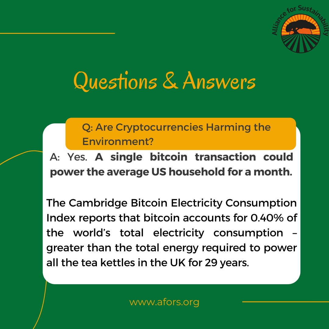 AforSMN's tweet photo. Have you ever considered the environmental effects of cryptocurrency? As technology advances and we see the usage of bitcoin skyrocketing, it is important to consider the carbon footprint and energy expenditures happening as a result. #cryptocurrency #bitcoin #afors https://t.co/IhGTeYh9Lh