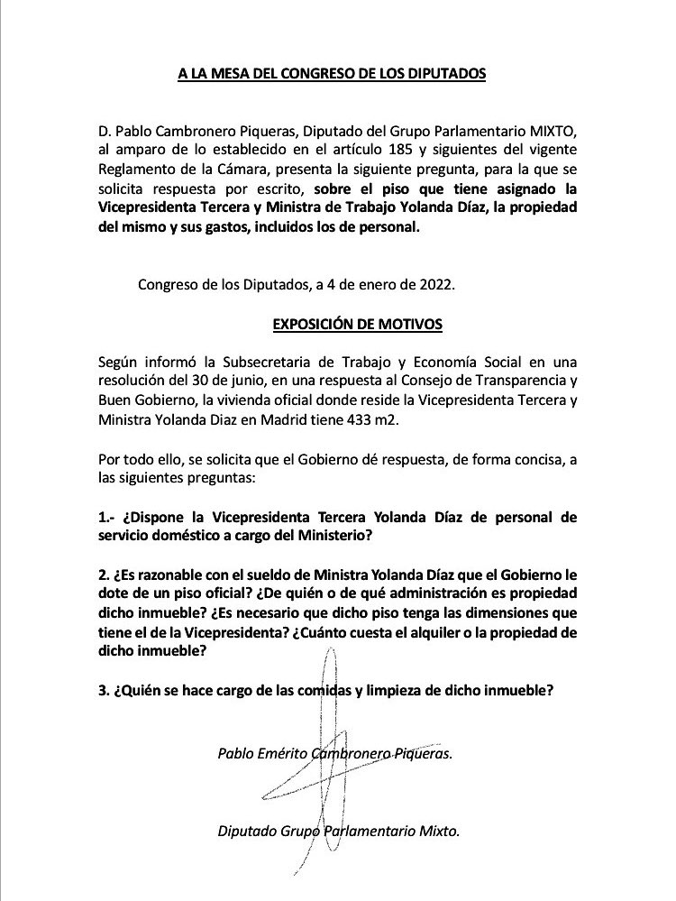 PabloCamPiq's tweet photo. 🔴Pregunté por el “pisito” de casi 500m2 con servicio que disfruta @Yolanda_Diaz_ y que pagamos todos.

No se pierdan la respuesta. Dicen que tienen derecho y que palacios de ese calibre pagados por todos se “ajustan a la legalidad”

Aquí tienen la “moral distraída” del Gobierno. https://t.co/xFVDXye8yw