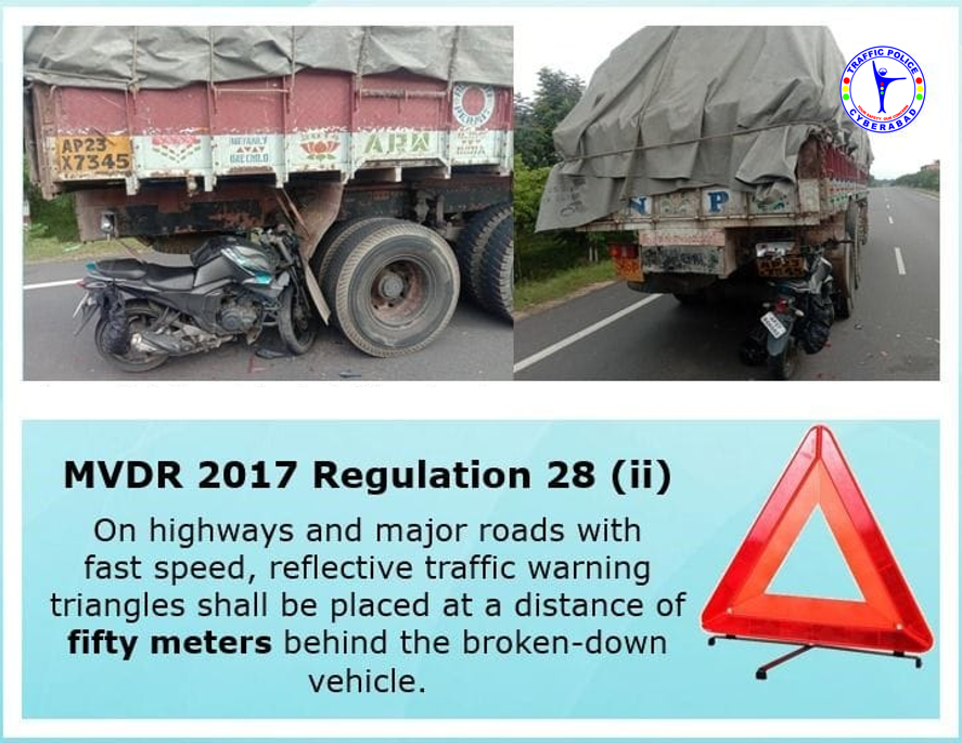 CYBTRAFFIC's tweet photo. Warning triangles can reduce collisions. 

#RoadSafetyCyberabad #RoadSafety https://t.co/gkOj3kg35g