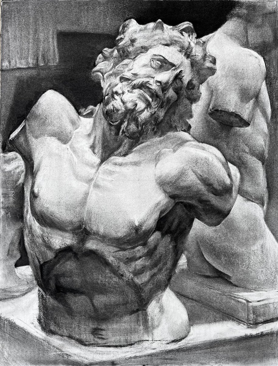 つづき 石膏デッサンプロセス5〜6。 陰や影の色を見比べた後の完成図7