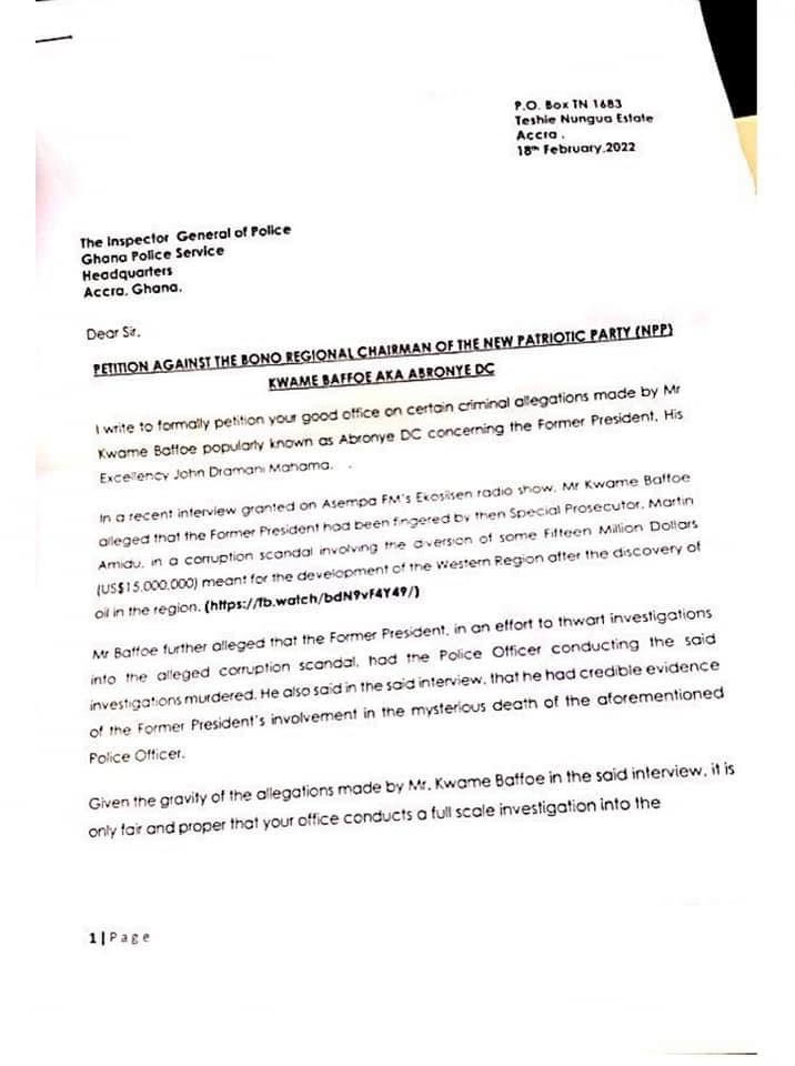 _GhChronicles's tweet photo. A Plus petition CID to investigate Abronye DC. https://t.co/WheL4C3GNB
