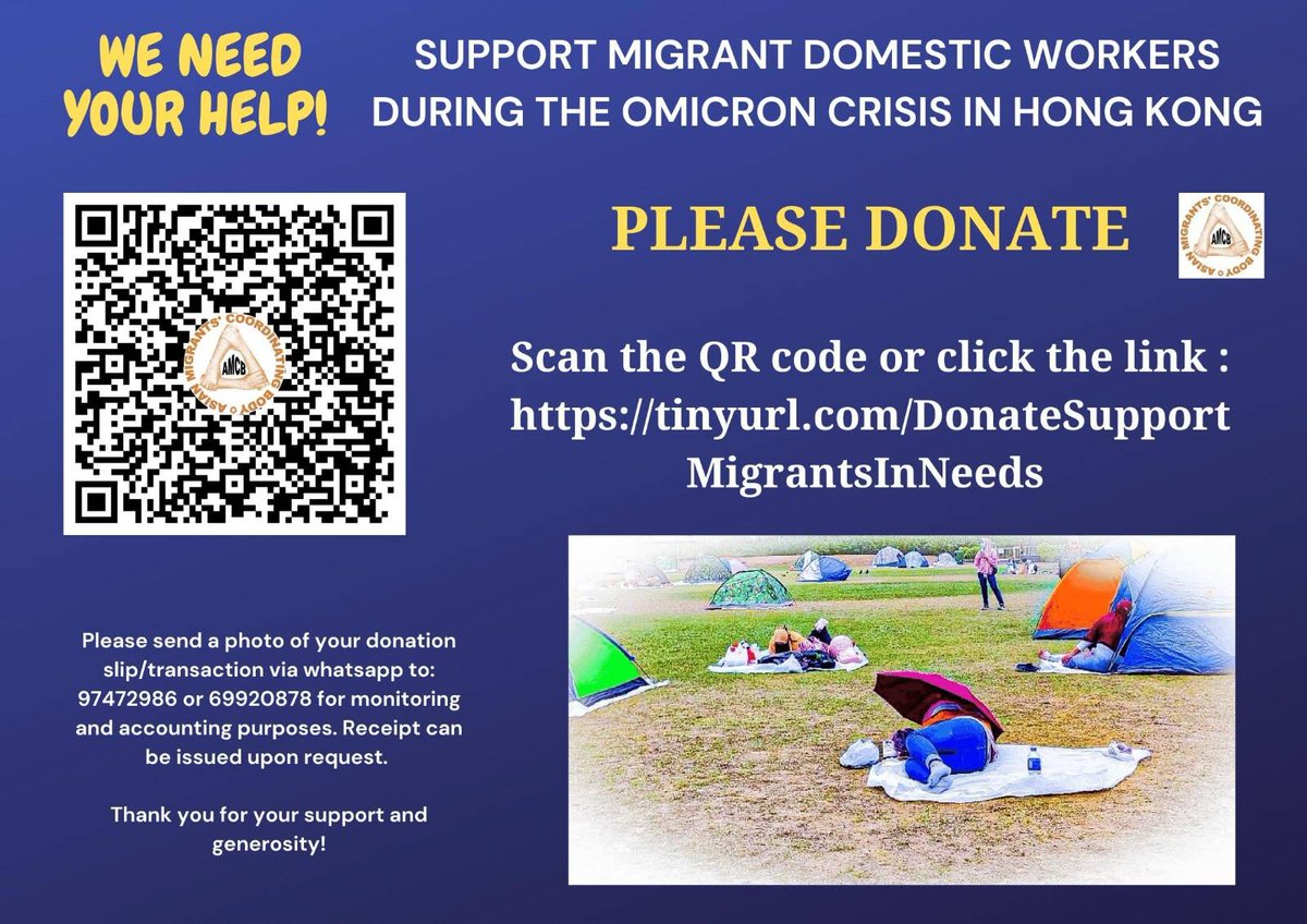 AsianMigrantsHK's tweet photo. URGENT SUPPORT NEEDED! We have growing reports of migrant workers who are testing positive for COVID and are rejected to return to their employers home. So are left with no where to go. We appeal to you to support us through this crisis. To Donate: https://t.co/hEFDf4mPOq https://t.co/EexDPI4aAy