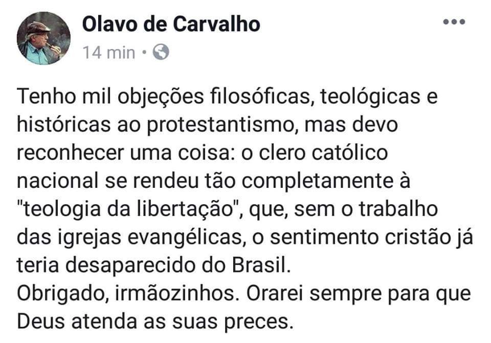 catolicorgulho's tweet photo. Com todo respeito ao Olavo, esse senhor que inclusive nem morava no Brasil, e acreditava que em toda paróquia do país há um padre planejando uma revolução comunista, a publicação é patética.
+ https://t.co/6VxHSoafjy