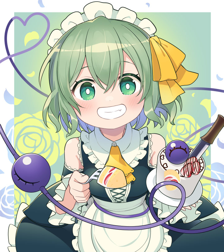 komeiji koishi 1girl solo third eye green hair maid headdress smile maid  illustration images
