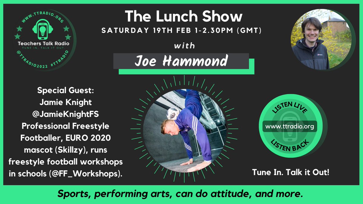 On today's @TTRadio2022 show I'll be sharing a pre-recorded interview I did with @JamieKnightFS, talking about his career and his work running freestyle football workshops in schools (@FF_Workshops) #edutwitter