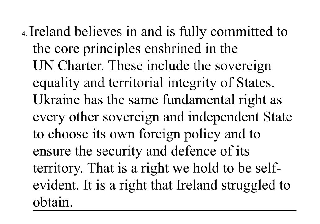 Thomas Byrne (@thomasbyrnetd) on Twitter photo Make no mistake - Ireland will #StandWithUkraine
Ireland’s Amb. <a href="/irishmissionun/">Ireland at UN</a> Geraldine Byrne Nason could not have been clearer this week at the Security Council.
No ifs or buts, no two sides. It’s really a simple matter of upholding basic United Nations principles Make no mistake - Ireland will #StandWithUkraine
Ireland’s Amb. <a href="/irishmissionun/">Ireland at UN</a> Geraldine Byrne Nason could not have been clearer this week at the Security Council.
No ifs or buts, no two sides. It’s really a simple matter of upholding basic United Nations principles