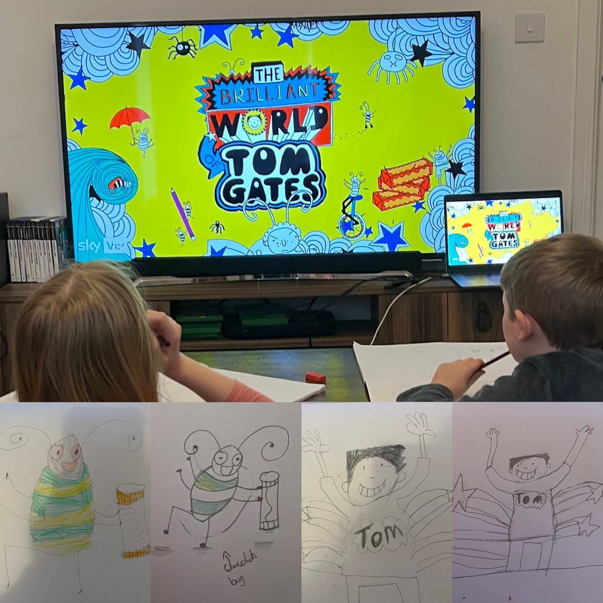 JoAyPR's tweet photo. Fun start to half term with @LizPichon’s Tom Gates doodle workshop 🖍✏️ Thanks Liz, @BenShires and #SkyVIP @skytv #tomgates #doodlework #drawing #halfterm https://t.co/aJtYsPJSIL