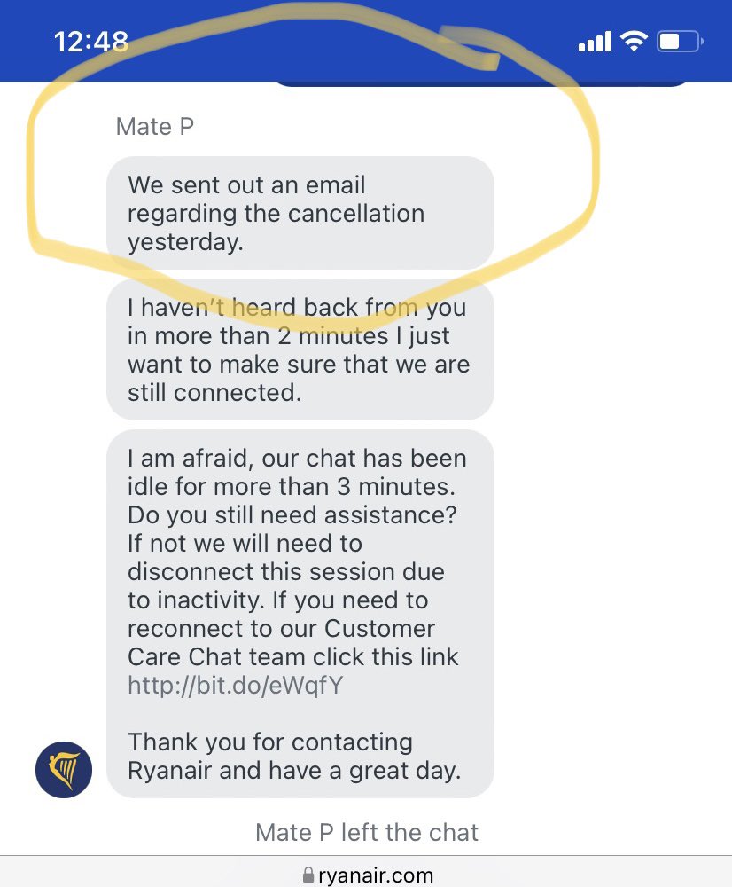ptwentyman's tweet photo. To all those on last nights cancelled Ryanair flight FR9353 from Helsinki to Ldn Stansted last night.  Did you get notification from @Ryanair that the flight was cancelled?  Or have they told me a fib??? https://t.co/vh7AwWSonp