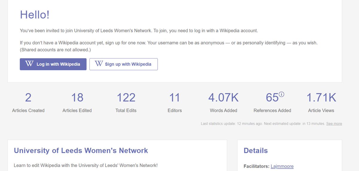 Really proud of all the @Women_at_UoL members who took their first Wikipedia editing steps yesterday! 

They all made fantastic edits (& some new pages) and most importantly #MadeTheInternetLessSexist

You can follow what they're doing here: outreachdashboard.wmflabs.org/courses/Univer…