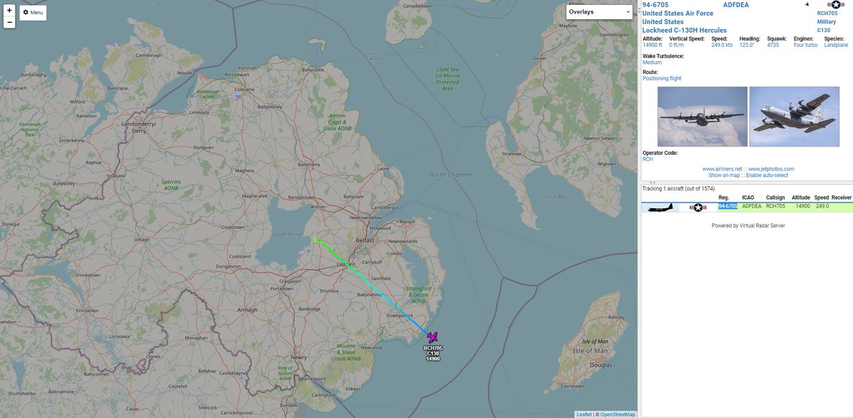 GI7SOB's tweet photo. The final Georgia Air National Guard C-130 has now departed Aldergrove for the next leg of the flight to Ramstein:
#ADFDEA Reach 705 USAF C-130H 94-6705 158AS/165AW EGAA/ETAR https://t.co/qvBBDQTDoP