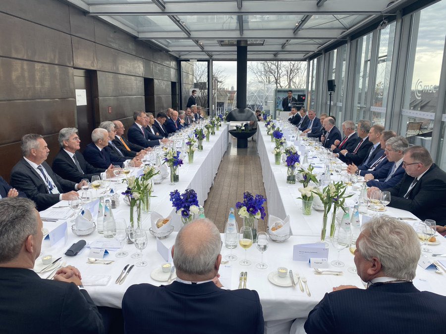 This is the CEO lunch at #MSC2022. This is reality. This is where power lies. Where some of the most consequential decisions are made. And a woman this week still had the audacity to ask me: “You focus too much on Gender in Diplomacy. That’s not an issue anymore”. It’s an issue.