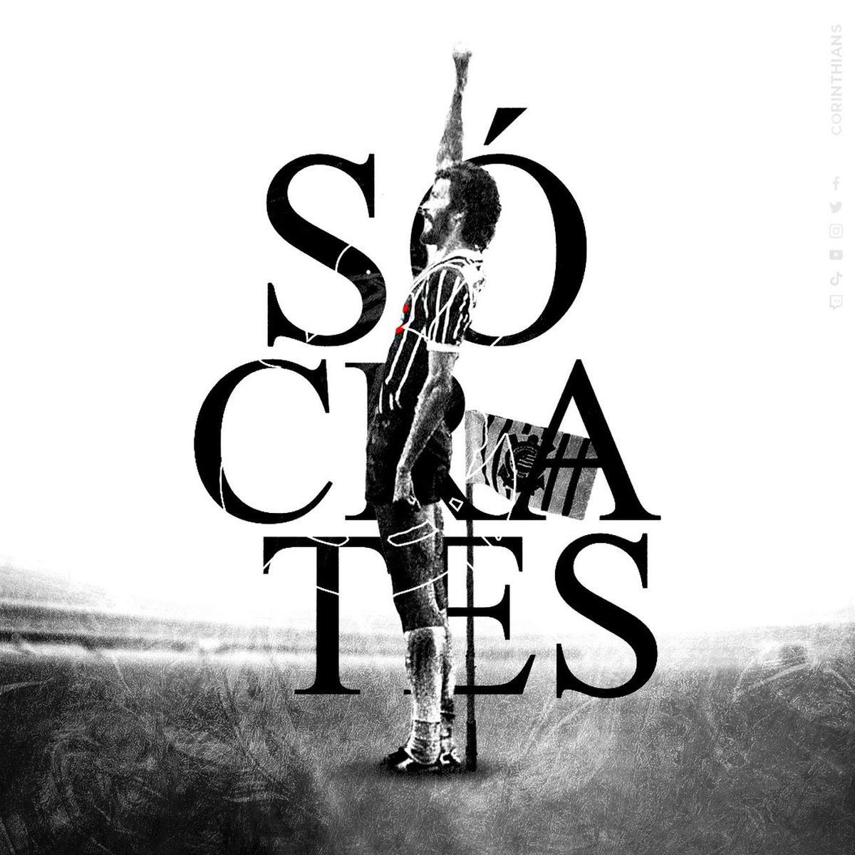 Corinthians's tweet photo. PARA SEMPRE DOUTOR SÓCRATES!! ✊🏾

O ídolo corinthiano nasceu há 6️⃣8️⃣ anos 🖤

⚔️ 298 jogos
⚽ 172 gols
🏆 Paulista (1979, 1982 e 1983)

Eternamente nos nossos corações! 🙏🏾

#EternoDoutor
#VaiCorinthians https://t.co/Shwr649gxo