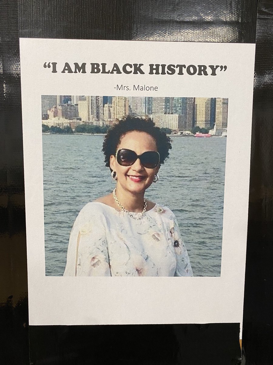 Malone1407's tweet photo. Student: Mrs. Malone why aren’t you decorating your door for the Black History Month contest?
Me: I am black history, everyday. 
Student: You should put your picture on the door then. 
Me: 😂 (and forgets about)

My door this morning: https://t.co/GcsAGa6NkS