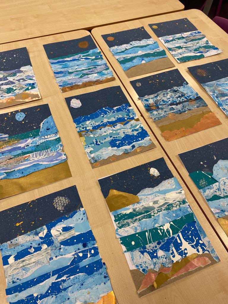 ArtRoundhay's tweet photo. Ending our collage half term with some 📸 of our brilliant artwork. The children have loved working with mixed media to create their pieces. Here are Y4’s outcomes, inspired by Suzanne Siegel with an added touch of photomontage (linking perfectly to their core text)🐬 @RoundhayY4 https://t.co/uom7n48ww5