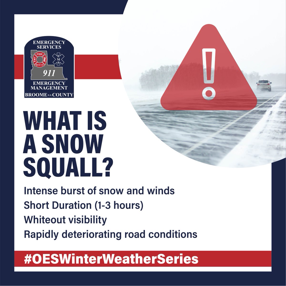 There is a potential for snow squalls today, be prepared and stay safe! 
#OESWinterWeatherSeries