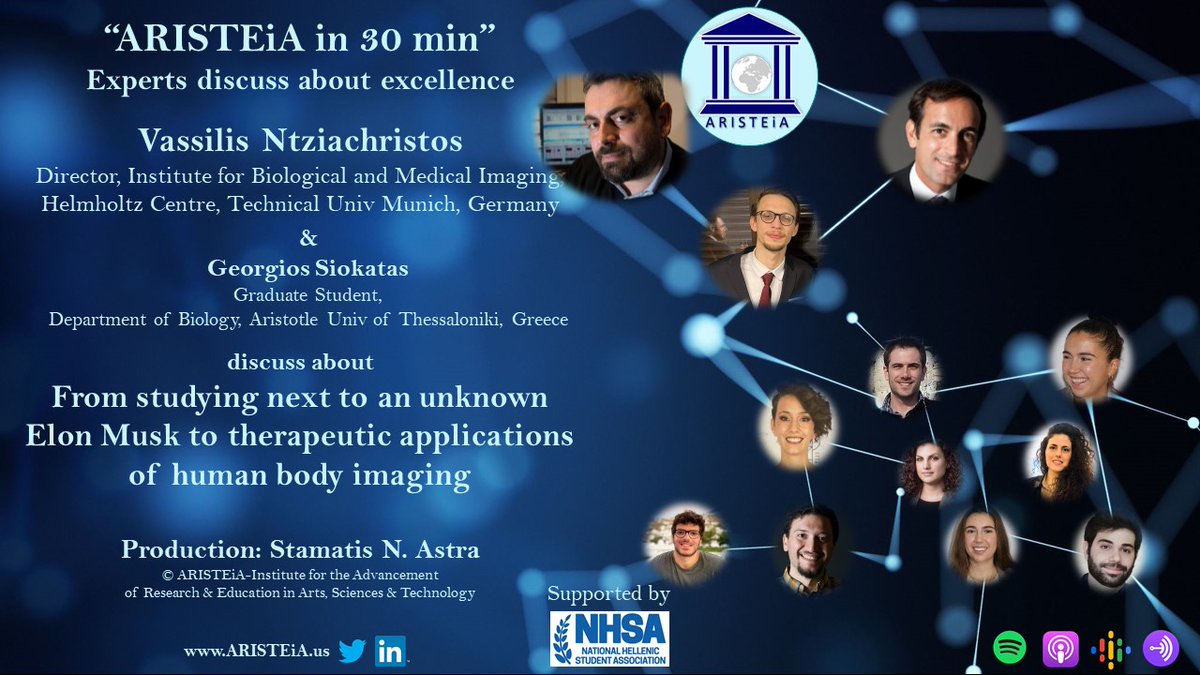 <a href="/Aristeia_US/">ARISTEiA</a> in 30 min #podcast:"From studying next to an unknown Elon Musk to therapeutic applications of human body imaging w/ <a href="/ntziachristos/">Vasilis Ntziachristos</a>, Director, Institute for Biological and Medical Imaging, TUM/HMGU &amp; G. Siokatas, Grad. student, Dpt of Biology
🔊bit.ly/3sOgVsW