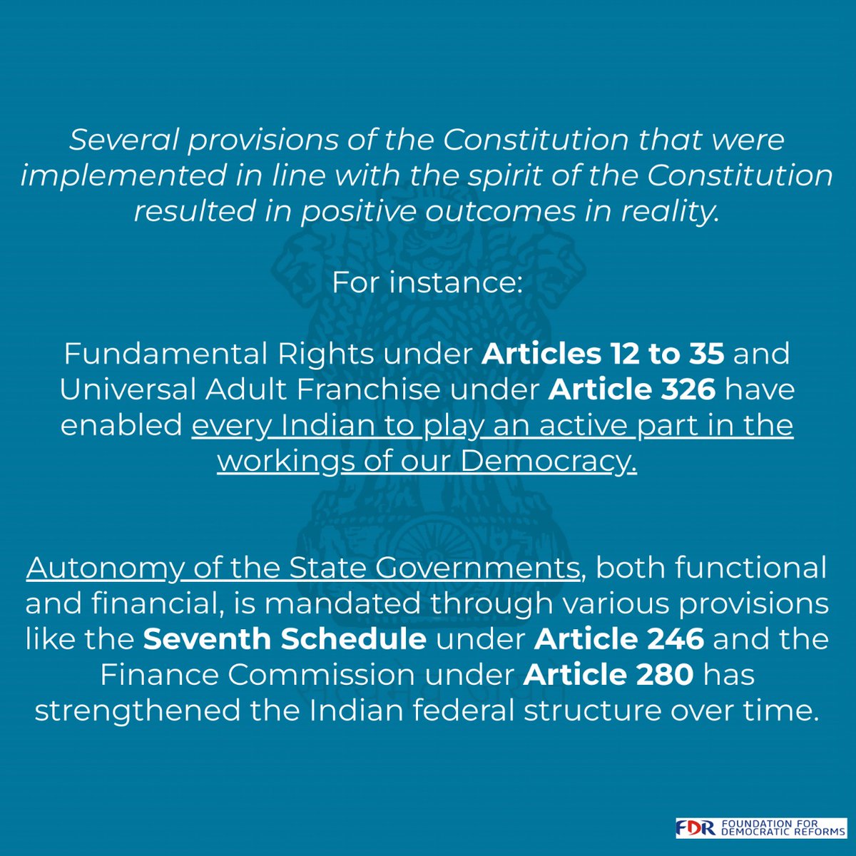 FDR_INDIA's tweet photo. Demands for a new or an overhauled Constitution provide an opportunity to objectively analyse the workings of the current one over several decades of its operation. Let us explore the real causes that lie behind fault lines in our systems.
#Constitution #Democracy #Governance https://t.co/K46oeqrWdu