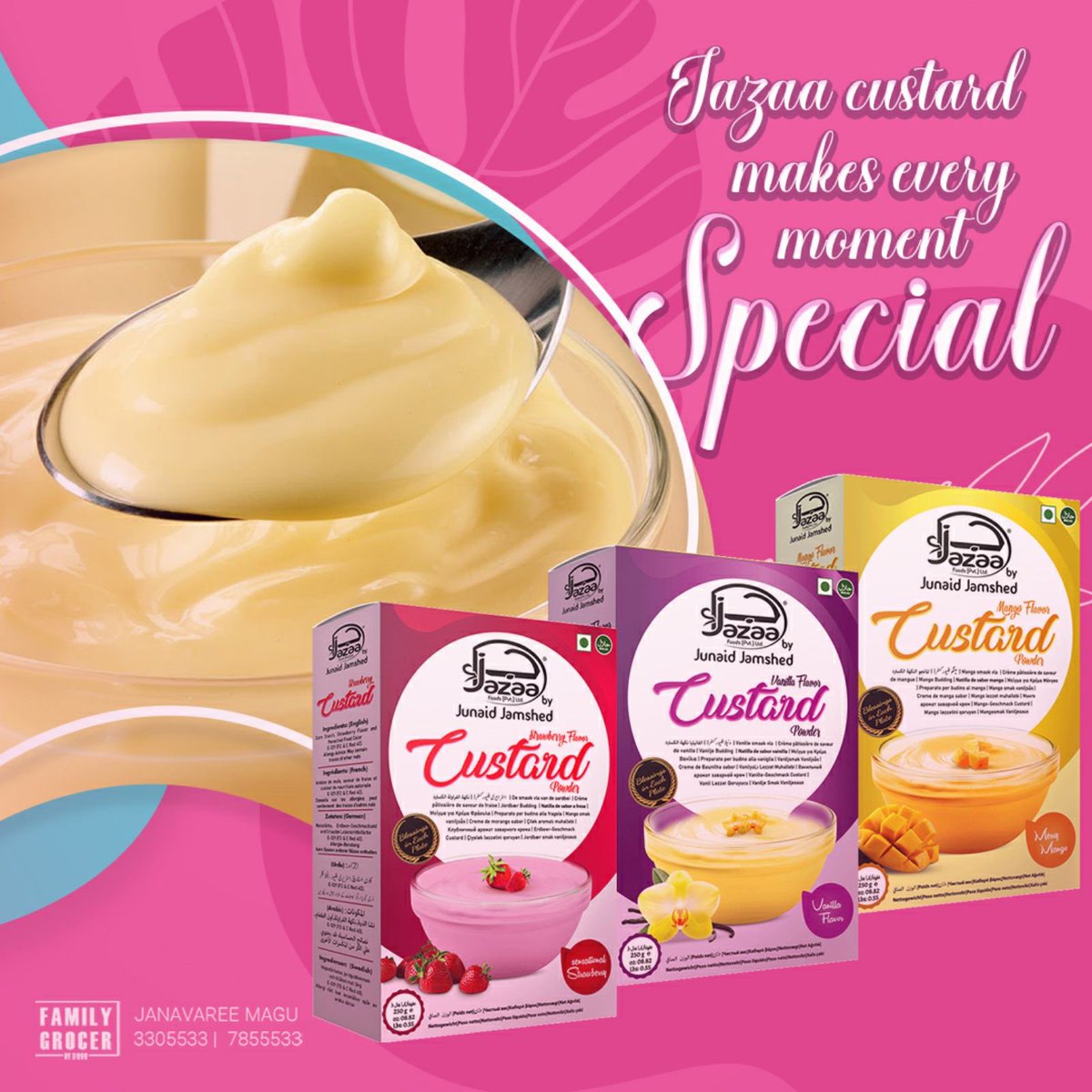 Jazaa Custard | Strawberry, Mango &amp; Vanilla Flavour | Available Now

#familygrocer #janavareemagu
