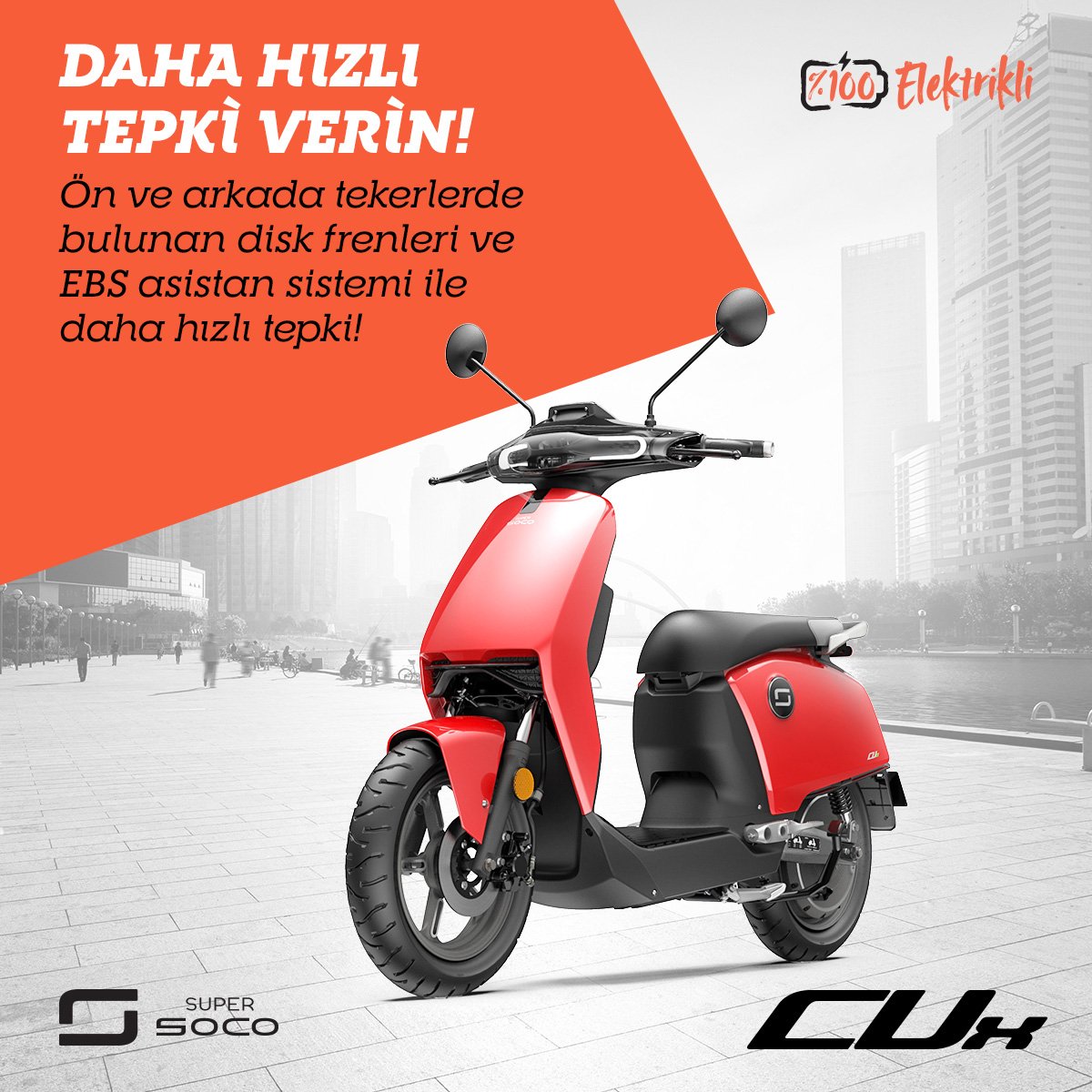 Daha hızlı tepki verin!

Ön ve arka tekerlerde bulunan disk frenleri ve EBS asistan sistemleri ile daha hızlı tepki!

Tüm ürünlerimiz ve güncel fiyat bilgisi için e-ticaret sitemiz ekuralkan.com adresini ziyaret edebilirsiniz.

#supersoco #supersocoturkiye