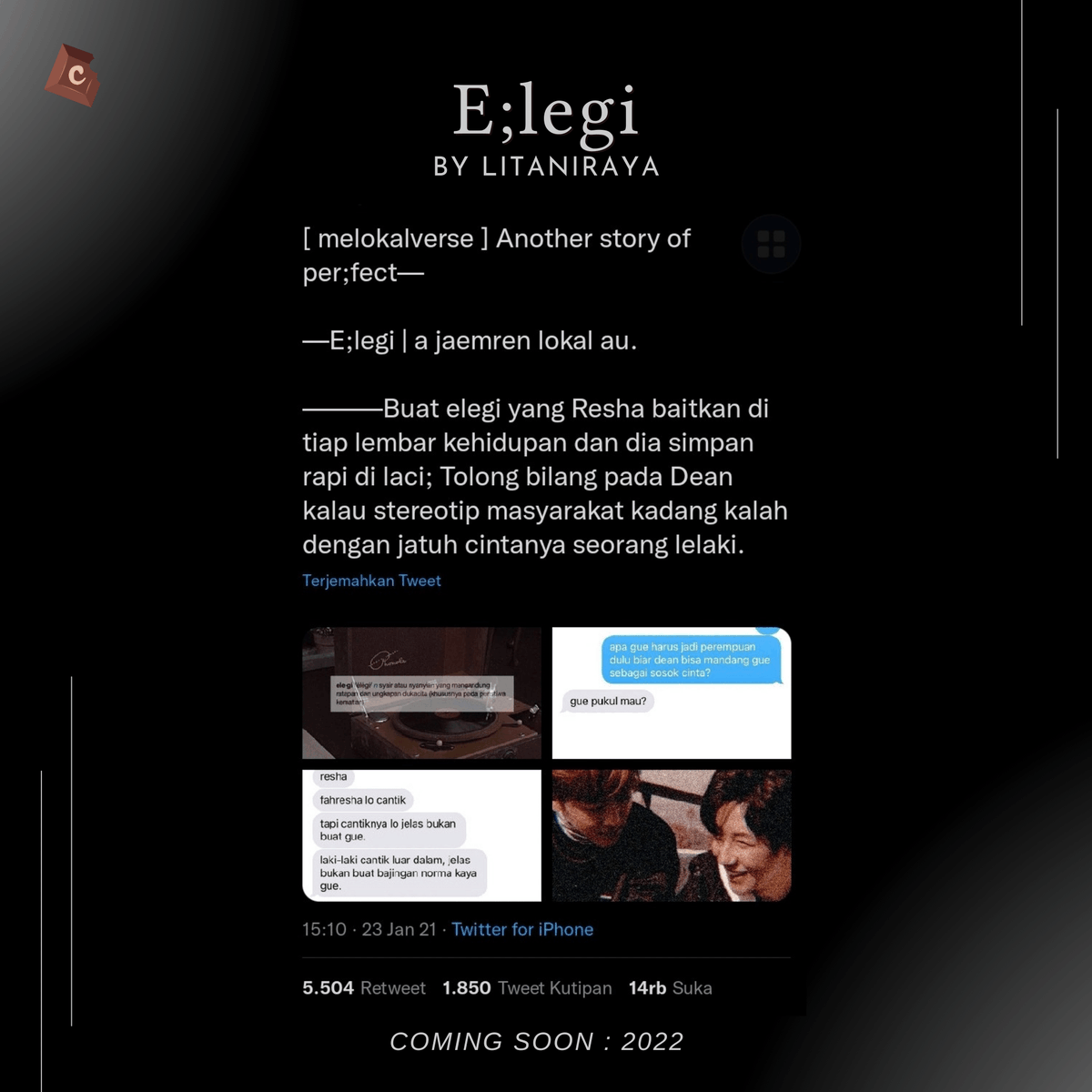 ChokoPublisher's tweet photo. [ COMING SOON • E;LEGI BY @litaniraya ]

Siapa yang tidak sabar? 🥳 https://t.co/LAVH6DJ0sv