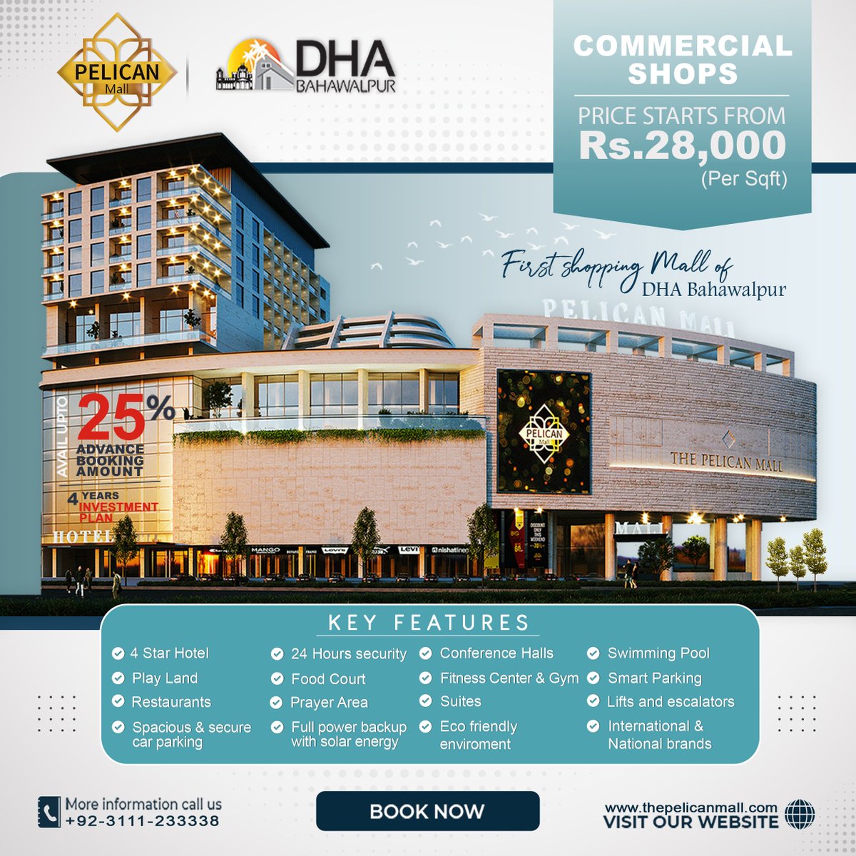 𝐅𝐢𝐫𝐬𝐭 𝐒𝐡𝐨𝐩𝐩𝐢𝐧𝐠 𝐌𝐚𝐥𝐥 𝐨𝐟 𝐃𝐇𝐀 𝐁𝐚𝐡𝐚𝐰𝐚𝐥𝐩𝐮𝐫
Commercial Shops: Price Starts from: RS.28,000 (per Sqft)
#pelicanmall #dhabahwalpur #shoppingcenter #commercialrealestate