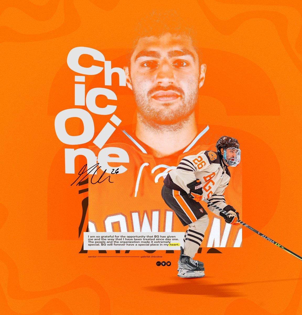 BGSUHKY's tweet photo. Senior Night:
#26 Gabriel Chicoine (@Gabchico26)

🏠 St. Dominique, Quebec
🏒 2020 ACHA First Team All-American
🏒 CCHA Defenseman of the Week https://t.co/FGMbwz5D1J