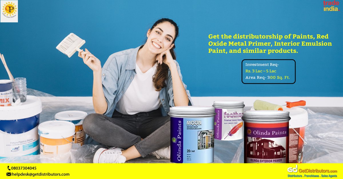 getdistributors's tweet photo. Get the #distributorship of Paints, Red Oxide Metal Primer, Interior Emulsion Paint, and similar products.
Complete details: - https://t.co/Kydct5rby4
#Paints #Primer #EmulsionPaint #MetalPrimer https://t.co/VXZpAmAagK