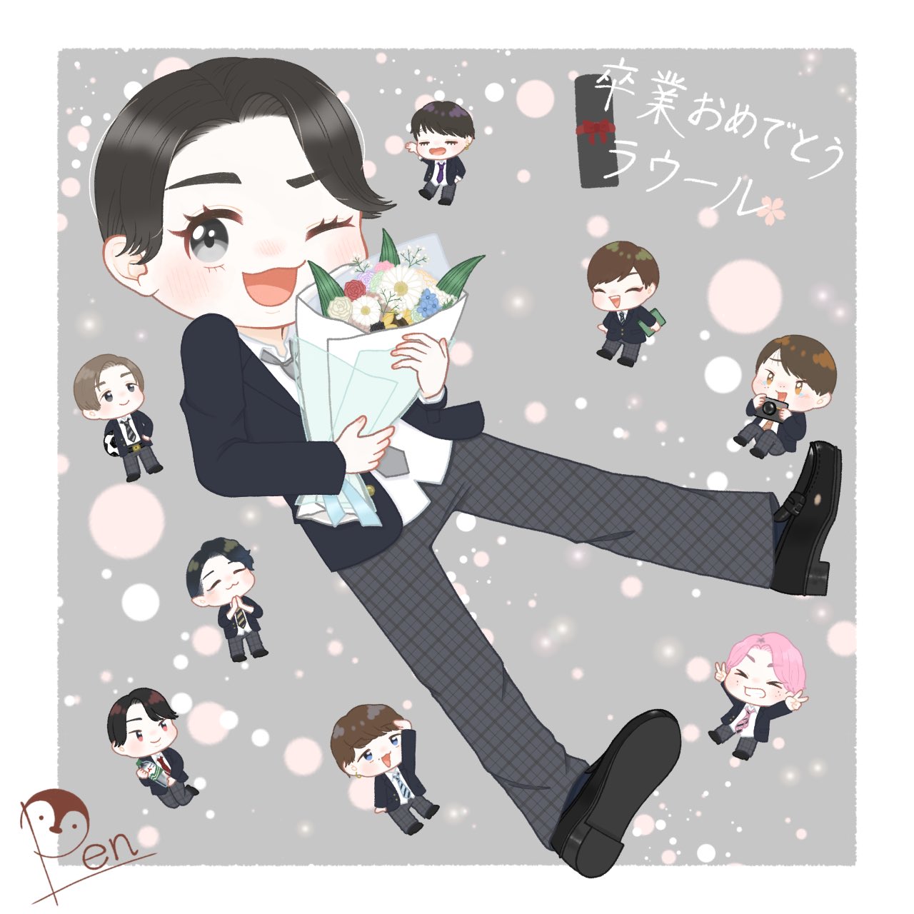 Pen ラウールくんご卒業おめでとうございます これからも体調に気を付けて お仕事頑張って下さい 応援してます ラウール卒業おめでとう Snowmanイラスト Snowman 深澤辰哉 佐久間大介 渡辺翔太 宮舘涼太 岩本照 阿部亮平 目黒蓮 向井康二