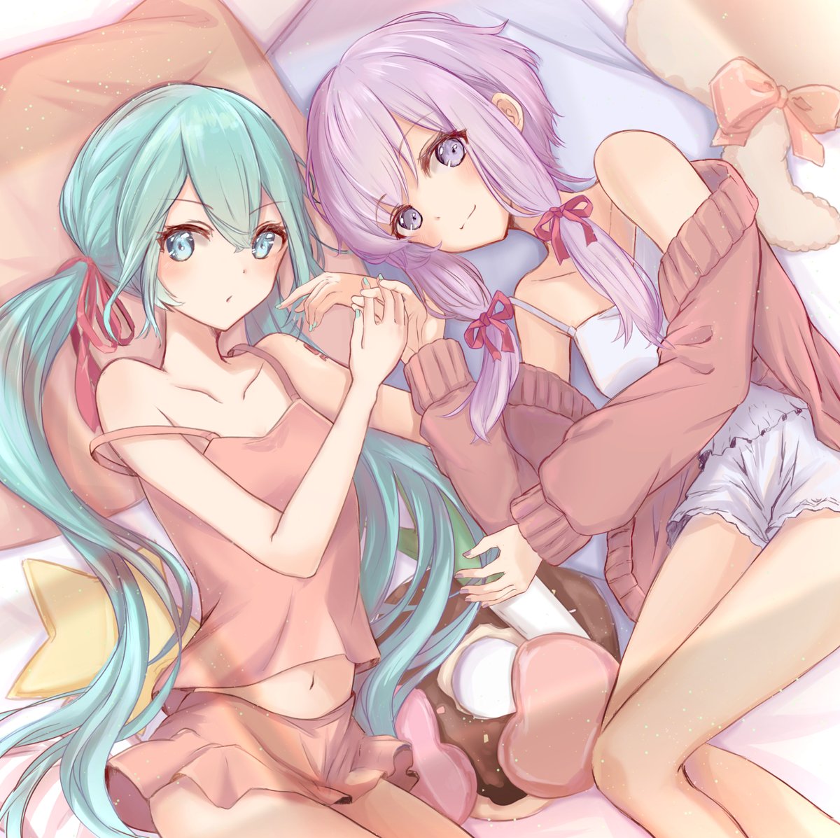 初音ミク「#初音ミク#結月ゆかり#VOCALOIDみくゆか 」|ゆずあじ。のイラスト