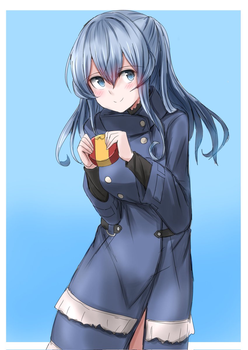 gotland (kancolle) 1girl solo blue coat blue hair blue eyes long hair mole under eye  illustration images