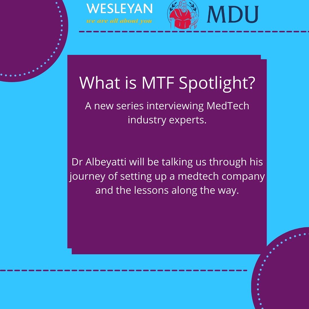 MedTechFndation's tweet image. Join us next Thursday for the first installment of our MTF Spotlight series!  

Dr Abudullah Albeyatti will be talking about his journey to setting up his own medtech company and the lessons along the way.

Thursday 24th February 2022 - 9pm

tinyurl.com/MTFSpotlight
