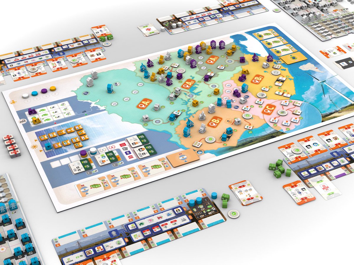 MeepleMaven's tweet photo. I have an aversion to #BoardGameMaps w the blue & greens of 1950s road maps. I’ll also admit that, after playing an early prototype of a recent #boardGame, I tried (unsuccessfully) to convince the publisher to change the palette. Thankfully😍, there are now maps like this: https://t.co/yWnGPAzIq4